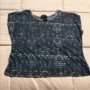 Vintage Material Girl Tribal Women's Black Tee with Multicolor Geometric Print
